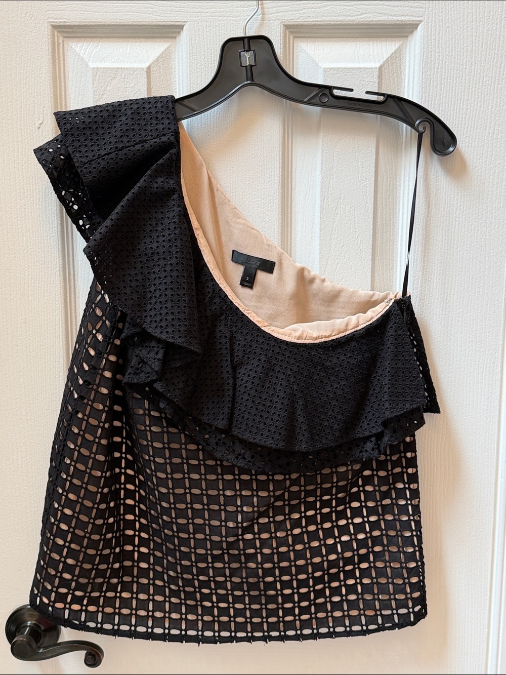 Black One-Shoulder Ruffle Eyelet Top by J.Crew, size 2